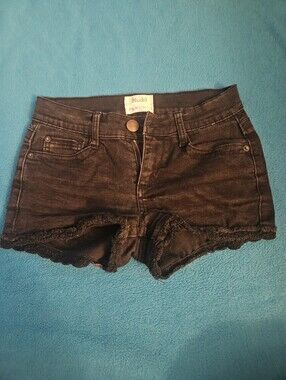 Black Denim Shorts with Freyed Trim
